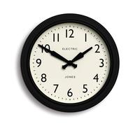 Jones Clocks® Telecom orologio da parete | Orologio retrò vintage rotondo | 27 cm | Nero | Rivisitazione moderna di un classico vintage per cucina, soggiorno o ufficio