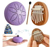 Jongdari Mini tamburo antipioggia e mini pianoforte da pollice Kalimba, 2 mini strumenti musicali a 8 tasti squisito pianoforte da pollice e 7,6 cm 6 note, tamburo per lingua in acciaio per adulti