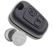 JONGO® Guscio Chiave 2 Pulsanti Senza Lama Compatibile con Peugeot 106, 206, 206+, 206 Sedan | Custodia Telecomando Auto | Batteria CR2016 Inclusa | Cover Ricambio