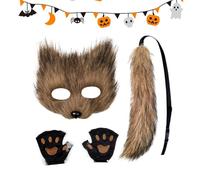Jongyumo Maschera di lupo di animale, maschere per viso soffici, costumi cosplay, di scena in peluche, maschera di coda di e Set Carnevale Natale