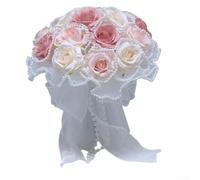 Jonikuper Bouquet di rose artificiali per matrimoni e proposte all'aperto, fiori realistici in tessuto rosa, per champagne, bianco latte o pasta di fagioli, 23 x 25 cm da sposa (pasta di fagioli)