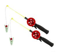 Jonikuper Confezione da 2 canne da pesca in plastica per bambini con mulinello e filo da 4,5 m, mini canna da pesca sul ghiaccio per la cattura di gamberetti e granchi, attrezzatura da pesca