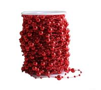 Jonikuper Rotolo di perline natalizie da 10 m, in plastica riflettente artificiale, catena rotonda e lucida per albero di Natale, camino, luogo di nozze (rosso)