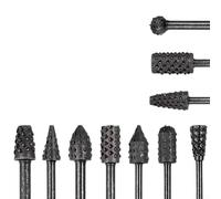 Jonikuper Set di 10 raspe rotanti con gambo da 1/8" per intaglio, lucidatura e rettifica del legno, lime in acciaio al carbonio con forma a sfera, cono, cilindro e fiamma, diametro di taglio 6-8 mm