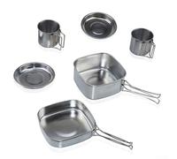 Jonikuper Set di pentole da campeggio in acciaio inox con 2 tazze, 2 piatti, pentola e padella, per campeggio, escursionismo e picnic