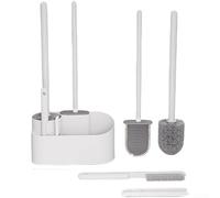 Jonikuper Set di scopino per WC 4 in 1 con testa in silicone, spazzola e clip per capelli, manico lungo per una pulizia profonda, bianco