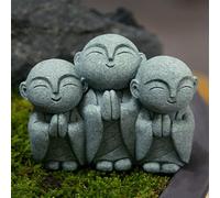 Jonikuper Set di statue da giardino zen, per interni ed esterni, in arenaria verde non rivestita, sculture di monaco di Buddha, decorazione spirituale, non vedo il male, non parla il male, non sentire