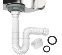 Jonikuper Tubo di scarico flessibile per lavello, 3,8 cm e 3,8 cm, con adattatore, trappola a P per lo smaltimento dei rifiuti, estensibile da 20 cm a 80 cm, include anelli di tenuta e connettori per
