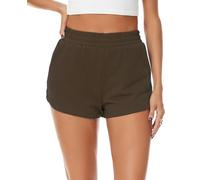 jonivey Pantaloncini sportivi da donna, elasticizzati, in morbida spugna francese, estivi, casual, con tasche, Marrone, XS