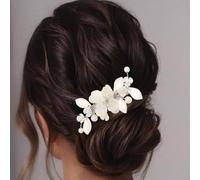 JONKY Fermaglio per capelli da sposa con fiore e perle argentate, accessorio per capelli da sposa per donne