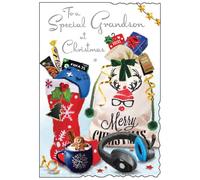 Jonny Javelin Biglietto di Natale per nipote, calza festiva e gadget da gioco, lamina goffrata e finitura flitter, biglietto di auguri artistico di Natale per un nipote speciale - per lui