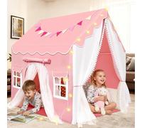 JONRRYIN 2 IN 1 Tenda per Bambini Cameretta, Tenda da Gioco con 2 Porte per Interni Esterni con Finestre, Luci LED e Bandierine, Tenda Letto Casetta Tenda per Bambini Regalo