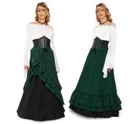 JONRRYIN Abbigliamento Medievale per Donna, Abbigliamento Rinascimentale Vittoriana, Maniche a Tromba Abito Boemia Accessori, Gotico da Palazzo Principessa Abito Carnevale Festa Halloween (Verde, S)