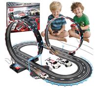 JONRRYIN Auto da corsa elettrica per bambini, scala 1:43, autostrada, giocattolo per auto da corsa, 2 slot, accessori per auto da corsa elettriche, set di auto da corsa elettriche, regalo per ragazze