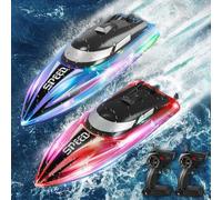 JONRRYIN Barca Telecomandata per Bambini, 2 Pezzi Impermeabile Barca RC con Luce LED, 2,4 GHz Motoscafo Elettrico per Piscine e Laghi per Adulti