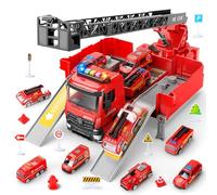 JONRRYIN Camion Pompieri Giocattolo per Bambini, Autopompa dei Vigili del Fuoco con Luci e Suoni, Pompiere Giocattoli con Irrigatore e Scala Retrattile, Regalo Antincendio Bambini 3 4 5 6 7 8 Anni