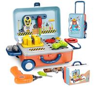 JONRRYIN Cassetta Attrezzi Bambini, Attrezzi Giocattolo, Attrezzi da Lavoro Giocattolo con Trapano Elettrico Gioco di Ruolo Regalo per Ragazzo Ragazza (Blu)