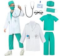 JONRRYIN Costume Dottore Bambino, Chirurgien Costume, 8 Pezzi Kit Medico Bambini, Dottore Costumi con Stetoscopio, Kit Dottor Medico Gioco per Bambini 3-10 Anni Carnevale Cosplay (120)