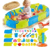 JONRRYIN Giochi Spiaggia Bambini, 44 Pezzi Sabbia Giocattoli con Stampi per Castelli, Secchio Pala Rastrello Stampi, Pietra Preziosa, Giochi Mare Esterno per Bambini Ragazzi Ragazze (Oval)