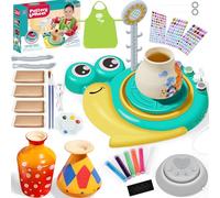 JONRRYIN Kit Ceramica per Bambini, Ruota in Ceramica Elettrica, Kit Fai da Te con Argilla, Colori, Grembiuli, Regali per Bambini dai 6 Anni (lumache)