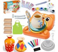 JONRRYIN Kit Ceramica per Bambini, Ruota in Ceramica Elettrica, Kit Fai da Te con Argilla, Colori, Grembiuli, Regali per Bambini dai 6 Anni (Cani)