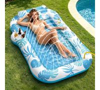 JONRRYIN Materassino Gonfiabile Mare Adulti, Tanning Pool con Funzione Spruzzo e Porta Bicchiere, Materassino Piscina 215×150 cm, Poltrona Gonfiabile Piscina Relax per Mare e Piscina (Blu)