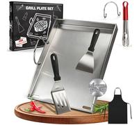 JONRRYIN Piastra per Barbecue Plancha 40 x 30 cm, Spessore 4 mm, Plancha in Acciaio Inox con 2 Spatole e Manico Rimovibile per Barbecue a Gas e Barbecue a Carbone (Quattro spigoli)