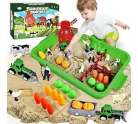 JONRRYIN Sabbia Bambini, Kit di Sabbia Animali Fattoria, Sabbiera Giocattolo con 1 KG Sabbia Magica, Camion Giocattolo, Formine Sabbia, Giochi Sensoriali Regalo per Ragazzi e Ragazze Oltre i 3 Anni