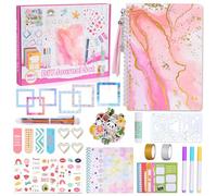JONRRYIN Scrapbook per ragazze, set di accessori per scrapbooking da 92 pezzi con taccuino A5 e fogli adesivi, set diario fai-da-te per ragazze, set creativo, set artigianale, regalo di Natale per