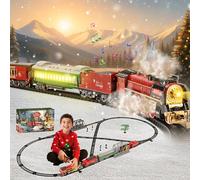 JONRRYIN Trenino Elettrico per Bambini, Trenino Albero di Natale, Treno Natalizio Giocattolo per Bambini Telecomandato con Affumicato, Luci e Suoni, Treni Elettrico Giocattolo con Pista Lunga per Rega