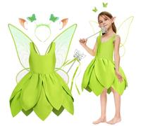 JONRRYIN Trilli Tinkerbell Costume per Bambina,Vestito da Fata con Ali Fata e Accessori Set, Verd Abito delle Ragazze Festa di Carnevale Halloween Compleanno Natale Cerimonie (Taglia 100)