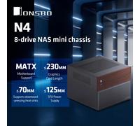 JONSBO N4 Nero NAS Chassis M-ATX Scheda madre SFX Slot di alimentazione 6 Grandi 2 Piccole slot per disco rigido 120mmx1Ventola Pannello decorativo in noce Black