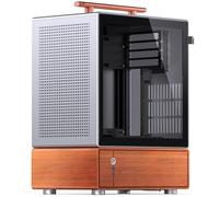 Jonsbo T7 Micro-ATX Case PC - Argento | Case mATX con alluminio e maniglia in legno, vetro temperato, design a due camere, USB-C