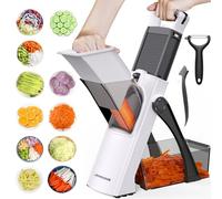 Jonscook Affettatrice a mandolina sicura per cucina, tritatutto con contenitore, spessore regolabile, taglia patate, patate, fritture, pomodori, mele, cipolle (nero-bianco)