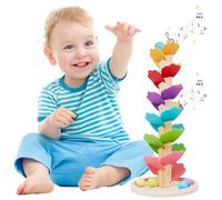 Jonuin Pista biglie sonora Arcobaleno, Giocattoli dell'albero di musica in legno arcobaleno, Montessori Giochi per Bambini 3+ Anni, 1 Base, 4 Biglie, Torre delle Biglie per Ragazze e Ragazzi