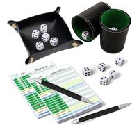 Jonuin Set di bicchieri in pelle con 12 cubetti, formato DIN A6, in pelle
