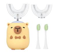 Jonuin Spazzolino Elettrico a Forma di U per Bambini, Spazzolino Sonico con 2 Testine a Forma di U in Silicone e 2 Testine Morbide, 360º, Design a Capibara, per Bambini e Bambine Dai 2 ai 12 Anni