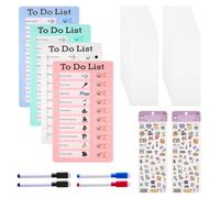 Jonuin To Do List Bambini, 4 Pezzi Lavagne per Liste di Cose da Fare con 20 Fogli Bianchi, 2 Adesivi e 4 Pennarelli per Lavagna Bianca, Staccabile To Do List Planner per Frigo Scrivania Casa Scuola