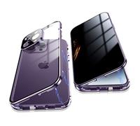 Jonwelsy Anti Peeping Cover per iPhone 14 PRO Max, 360 Gradi Protezione Case, Privacy Vetro Temperato Anti Spy Custodia, Adsorbimento Magnetico Bumper Metallo Frame per iPhone 14 PRO Max (Viola)