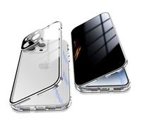 Jonwelsy Anti Peeping Cover per iPhone 14 PRO Max, 360 Gradi Protezione Case, Privacy Vetro Temperato Anti Spy Custodia, Adsorbimento Magnetico Bumper Metallo Frame per iPhone 14 PRO Max (Argento)