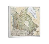 JONZA Poster con mappa del Nord America Canada Vintage Mappa decorativa su tela da parete e arte per la camera da letto, 30 x 30 cm