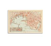 JONZA Poster con mappa dell'Europa, Italia, Genova, vintage, su tela, decorazione artistica da parete e camera da letto, 30 x 45 cm