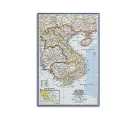 JONZA Poster con mappa Vietnam, Cambogia, Laos e Thailandia orientale, stile classico, pittura decorativa su tela, decorazione da parete e camera da letto, 50 x 75 cm