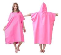 jooeer Poncho da Bagno Microfibra per Adulti Donne Uomini, Telo Mare per il Cambio con Cappuccio Poncho da Surf per Campeggio Viaggio Surf Piscina Bagno, Rosa