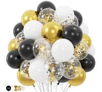 Jooehyer 100 Palloncini, Neri e con Palloncini Coriandoli Metallizzati e Neri da 12 Pollici per Cerimonia di Laurea