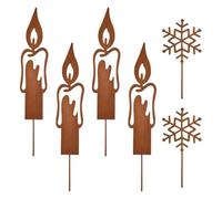 Jooehyer 6 Pezzi di Decorazioni Natalizie in Metallo Antiruggine, Candele e Fiocchi di Neve, Picchetti Decorativi da Giardino, Opere d'Arte Decorative Naturali Arrugginite