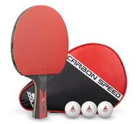 JOOLA Carbon Speed Racchetta da Ping Pong Professionale + 3 Palline + 1 Borsa Portable da tennis da tavolo, rosso/nero, 5pz