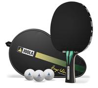 JOOLA Hugo Calderano Carbon - Racchetta da ping pong con 3 palline da ping pong + custodia per racchetta, approvata ITTF, rivestimento VIZON, colore: Nero/Verde
