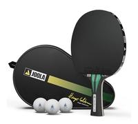JOOLA Hugo Calderano Carbon - Racchetta da ping pong con 3 palline da ping pong + custodia per racchetta, approvata ITTF, rivestimento VIZON, colore: Nero/Verde