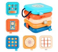 Joollurm Montessori - Cubo da lavoro per 18 mesi, giocattolo da viaggio per aereo e auto, cubo da attività per bambini per lo sviluppo della destrezza, 1,5 anni